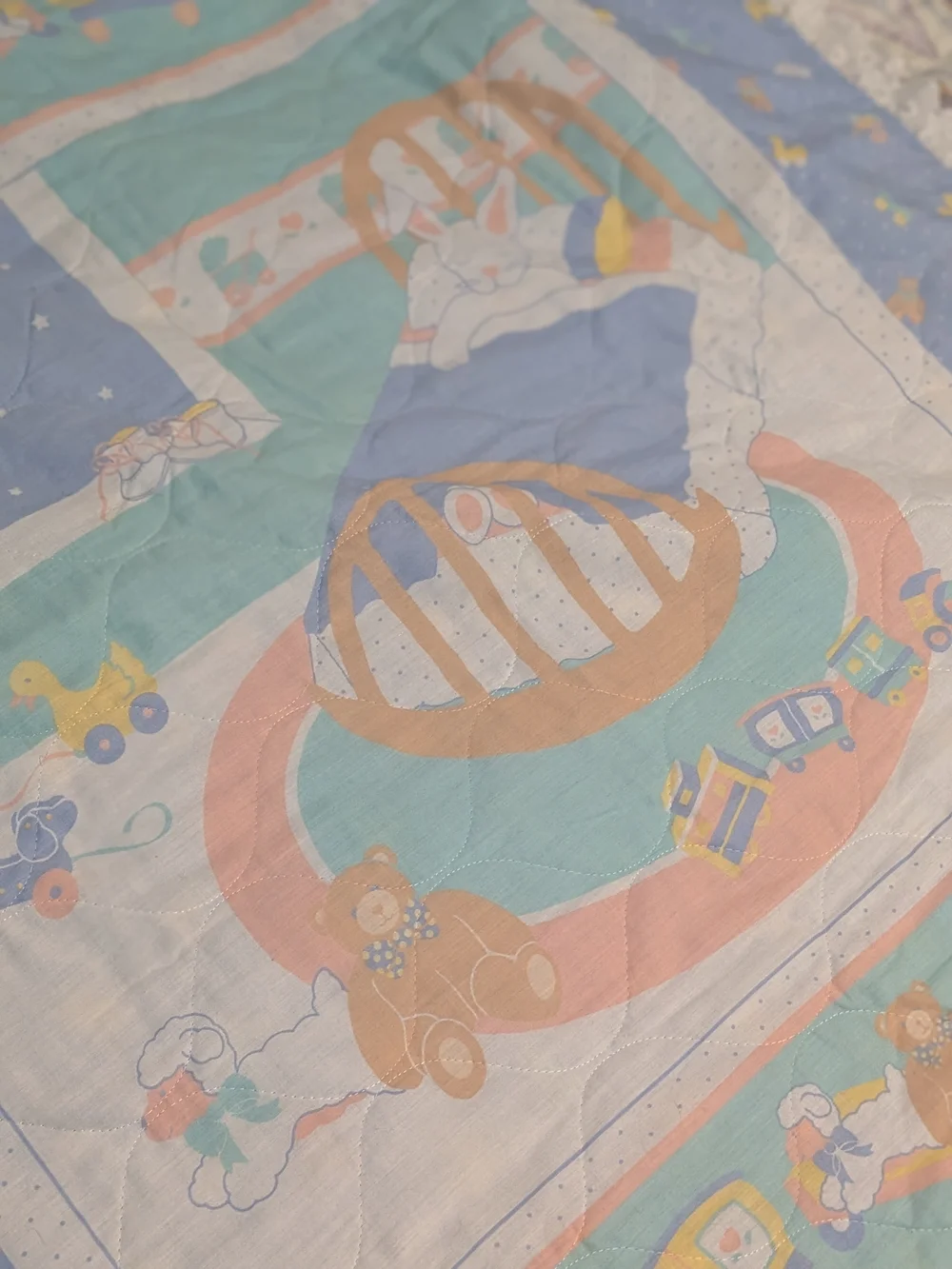 Nursery Baby Blanket - Pastel Blue Bedtime Train & Toys